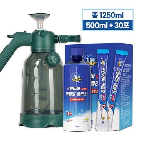 [싱글구성] 크린바바 버블왕 플러스 (세정제 30포+대용량 1통+분무기 1개)