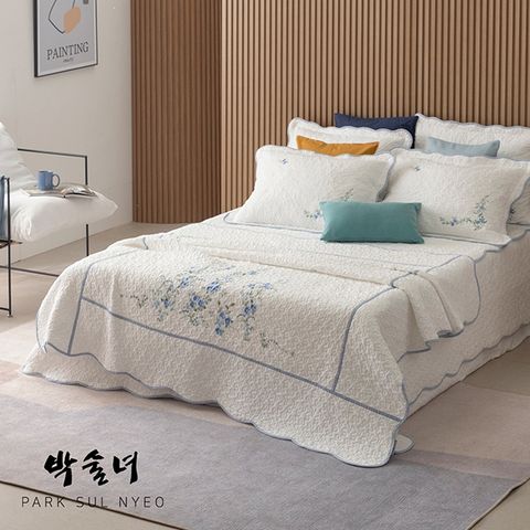 [슈퍼싱글세트] 24SS박술녀 자수광목 워싱스프레드 침구풀세트 (작품명: 화담클래식)