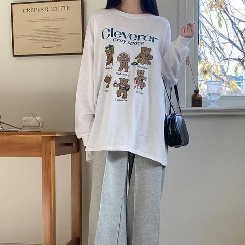 여자 데일리 프린팅 라운드 롱 티셔츠 DMESW-TSA-STS14341958