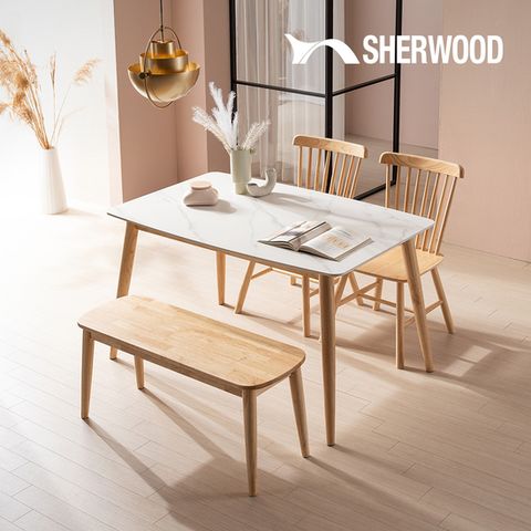 엘리쉬 4인 통세라믹 식탁세트(원목의자2+벤치)