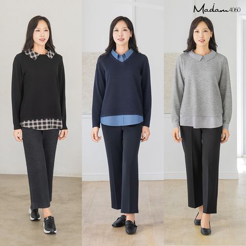 마담4060 니트 레이어드 블라우스 3종
