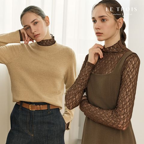 [LE TROIS]25FW 르투아 니트 레이스 하이넥블라우스 4종