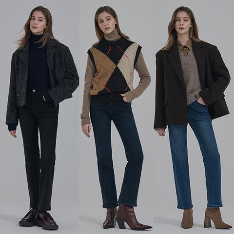 뱅뱅 25FW 여성 기모 라이크라 스트레이트 데님 3종