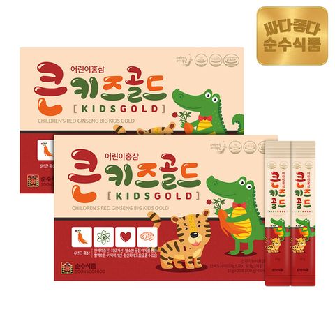 순수식품 6년근 큰키즈 골드 어린이 홍삼 진액 스틱 2박스(60포) 면역력