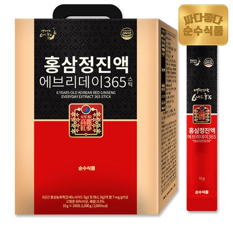 순수식품 6년근 홍삼 진액정 에브리데이 365 1박스(100포) 홍삼스틱