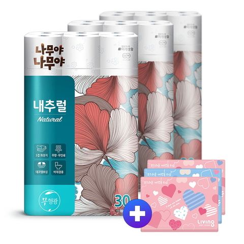 미래생활 나무야 나무야 내추럴 3겹 화장지 27m 30롤 2팩 +여행용티슈 40매 3개