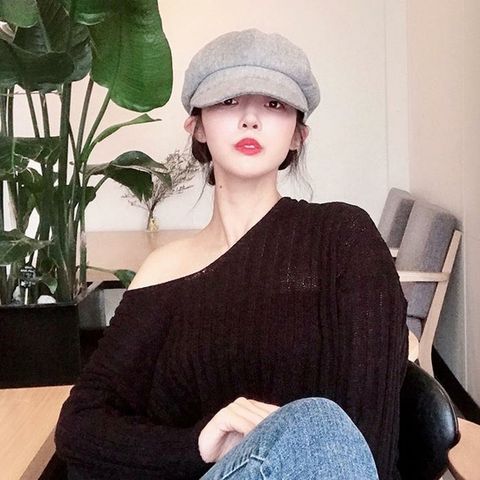 울 베레모 뉴스보이캡 그레이 여자 베레모 여자 빵모자 골프 헌팅캡 제주도 겨울여행룩