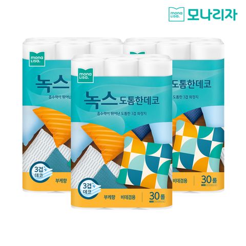 모나리자 3겹 녹스 도톰한데코 화장지 30M 30롤 3팩