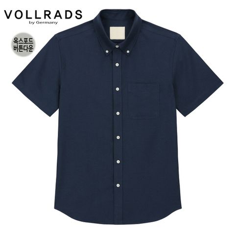 VOLLRADS 반팔 네이비 옥스포드 솔리드 버튼다운 셔츠