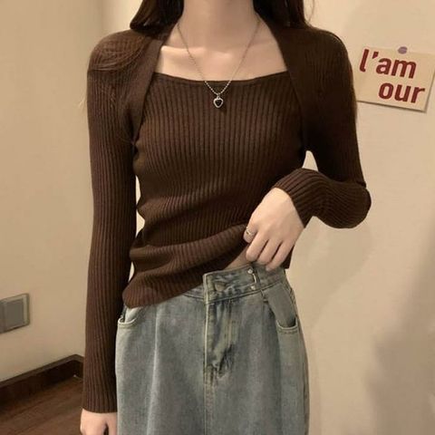 [오노마] ONM 여성 스퀘어넥 골지 긴팔 니트티 1P 봄가을 티셔츠