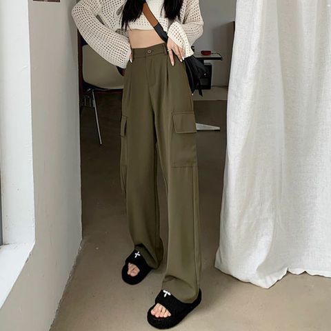 와이드 팬츠 슬랙스 여성 포켓 바지