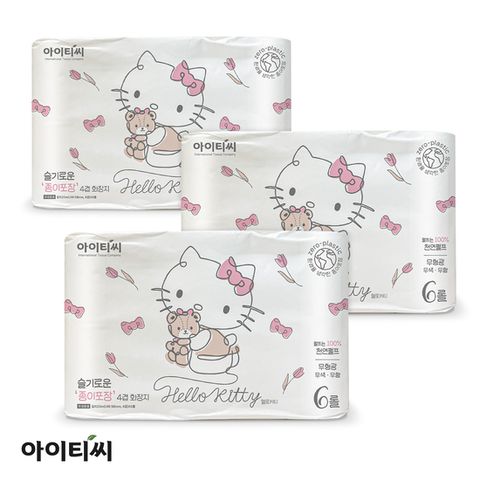 헬로키티 슬기로운 종이포장 4겹 양면더블데코 롤화장지 20m, 6롤 3팩, 18개입