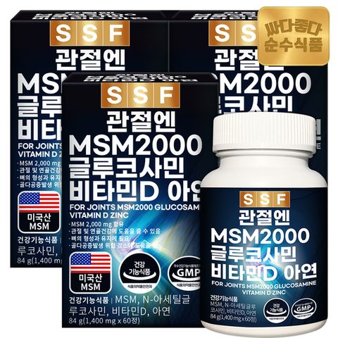 순수식품 관절 MSM 2000 글루코사민 비타민D 비타민디 엠에스엠 3박스(180정)