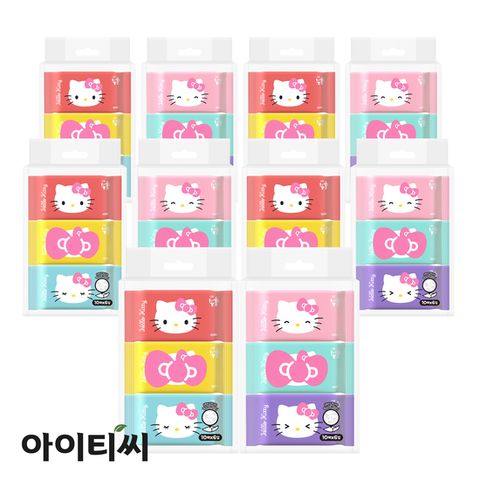 헬로키티 포켓핏 미니 물티슈(10매) 6개입X10팩 휴대용 생분해 물티슈