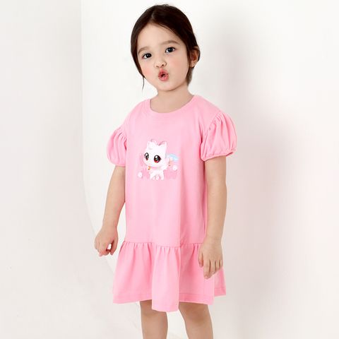 위시캣 여아용 아이냥 퍼프 소매 플레어 반팔 원피스PK