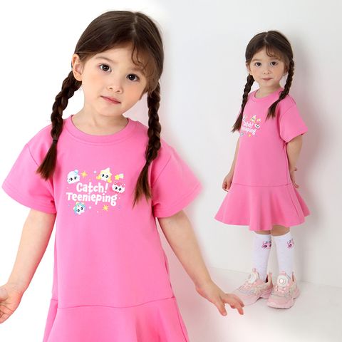캐치! 티니핑 여아용 하츄핑 쭈리 플레어 반팔 원피스DP