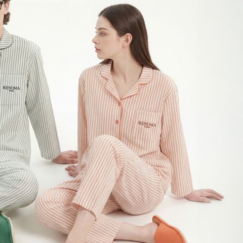 [레노마] 여성 스트라이프 밍크 스판 9부 잠옷 상하의 세트 OR