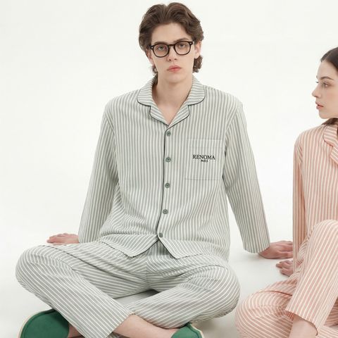 [레노마] 남성 스트라이프 밍크 스판 9부 잠옷 상하의 세트 GR