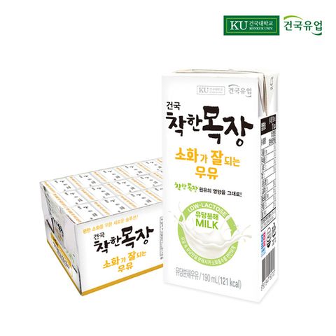 건국유업 착한목장 소화가 잘되는 우유 190ml 24팩