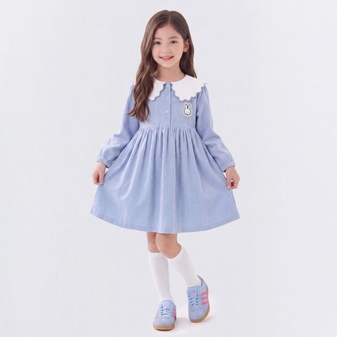 미피 여아용 코듀로이 러블리 셔링 원피스_블루
