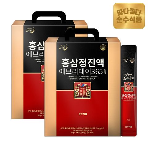 순수식품 6년근 홍삼정 진액 에브리데이 365 2박스(200포) 실속형 홍삼스틱
