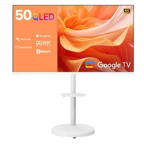 와이드뷰 4K UHD QLED 화이트에디션 구글 3 스마트TV + 삼탠바이미 이동식 거치대 화이트 세트, 127cm(50인치), QWGE50UT1(TV), EKWBYME50W(거치대), 스탠드형, 고객직접설치