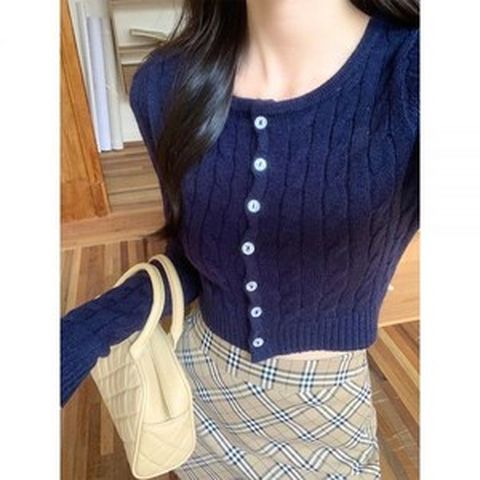 코발트블루가디건 하늘색가디건 블루 그린 니트 가디건 유연한 여성 New Slims Smooths Your Silhouette Cropped Top
