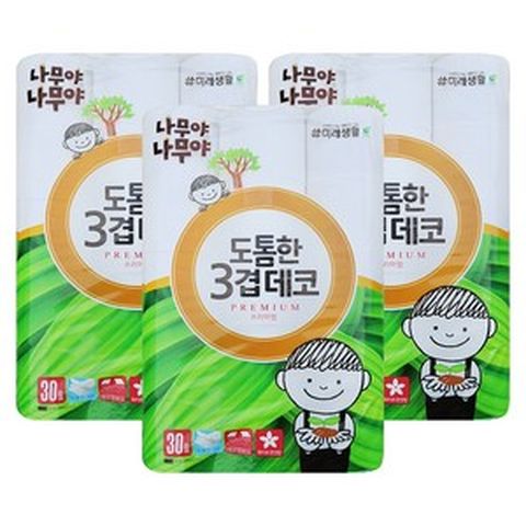 케이에이치커머스 나무야나무야 도톰한3겹데코 30m 30롤x3팩, 30롤, 3개