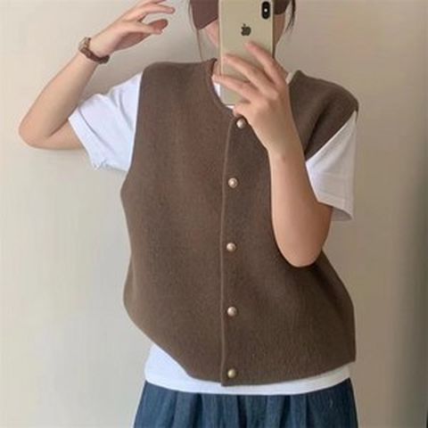 여자 봄가을 니트조끼 베스트 간절기 가디건 스웨터 기본핏 겨울 캐주얼 데일리 라레브 유라고 그린비터 키스해링
