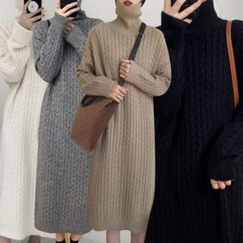 골지니트롱원피스 가을원피스 롱원피스 겨울 목폴라원피스 패션 터틀넥원피스 니트롱원피스 니트