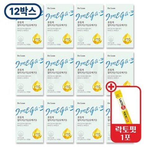 정품 닥터린 초임계 rTG 알티지 오메가3 12개월 + (락토핏 1포 포함) 식약처인증 혈전 혈행개선 식물성 영양제, 30정, 12박스