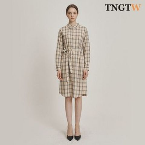 TNGTW 루즈 셔츠 미디 원피스 베이지 THC0CDW01