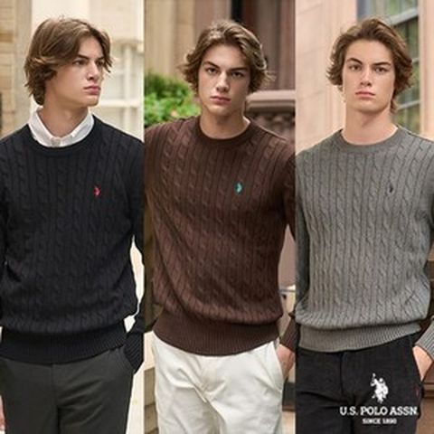 USPA FW 코튼 케이블니트 남성 차콜그레이