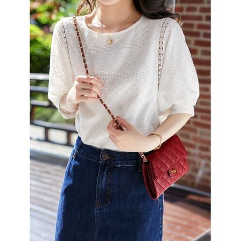 [리블리크](바로배송)주크 펀칭 반팔 블라우스_RB2BL002