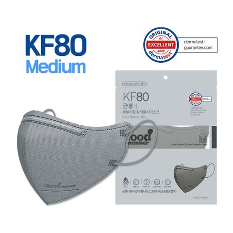 굿매너 KF80 새부리형 마스크 중형 그레이 50매