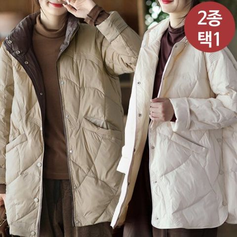 [어썸] [단독특가]후기 BEST 하프기장 덕다운 패딩 점퍼 2종 택1