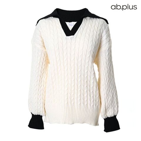[ab.plus] 세일러 배색 라인 꽈배기 니트 (LSX1MW58A)