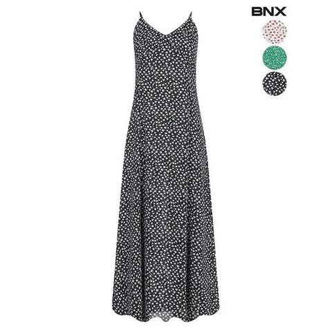 [BNX]여성 로즈 패턴 쉬폰 나시 롱 원피스