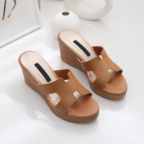 [할리샵/39900원](404L6)[소가죽] 각선미 웨지 슬리퍼 7cm