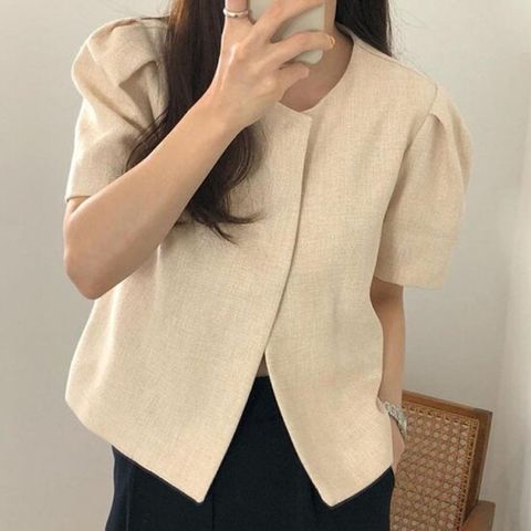 [하젤] 크라상 린넨 퍼프 반팔자켓_M2699