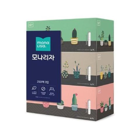 아트박스/오피스큐 모나리자 사각티슈 250매×3개 팩