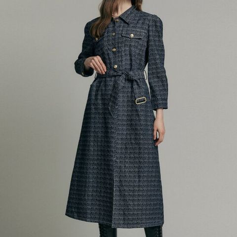 [MAXZA] 자카드 데님 벨티드 셔츠 롱 원피스