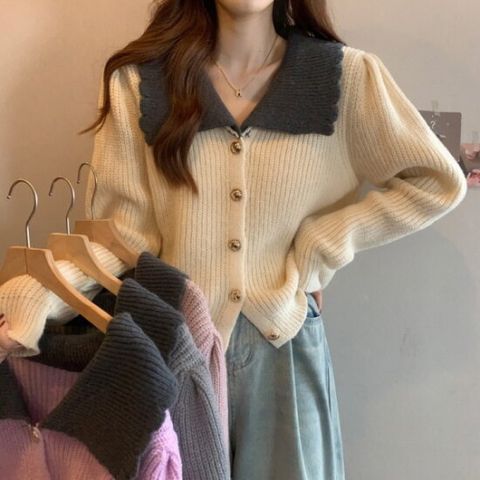[플로렌]프필 빅카라 프릴 단추 가디건