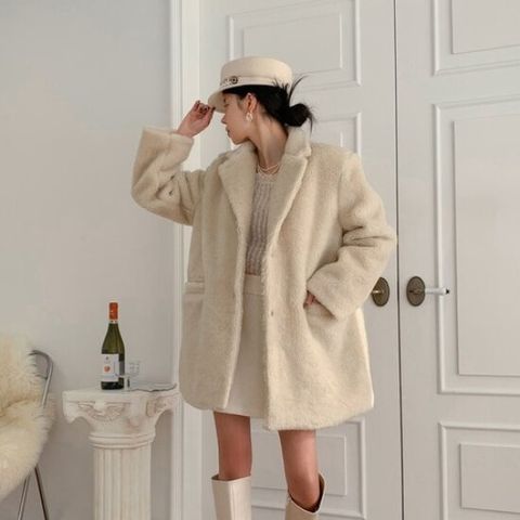 플러리싱 / 핸드메이드 양털 무스탕 누빔 하프 코트