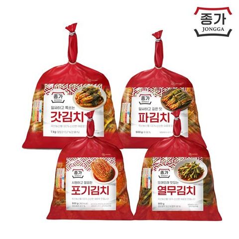 종가 포기김치900g+ 열무김치900g+파김치900g+갓김치1kg