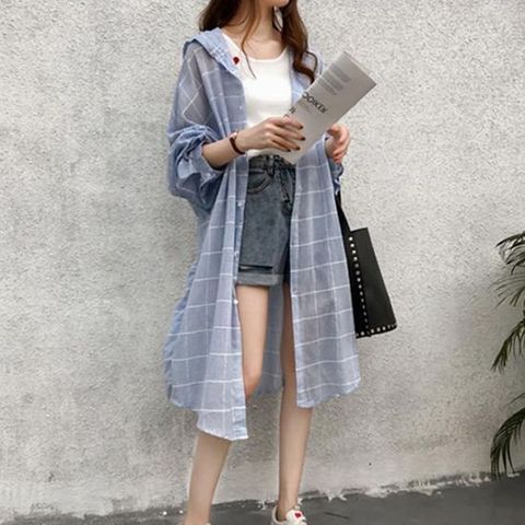 후드롱셔츠 롱셔츠 후드 긴팔 바람막이 긴남방 여자 캐주얼 코디
