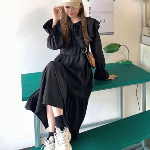 가을원피스 카라 봄원피스 롱원피스 캉캉 데일리 블랙