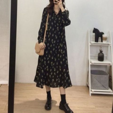 루즈핏 긴팔 롱원피스 여름 플라워 패턴 면원피스 여