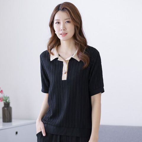 이브바바 여성 여름 인견 반팔 플리츠 카라 블라우스 티셔츠