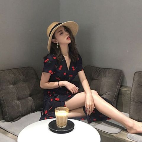 여성원피스 랩원피스 허리끈 브이넥 데일리룩